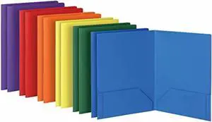 Oxford 2 Pocket Folders Sturdy Plastic Portfolio Folder for School and Office 2 Pocket Paper Organizer Letter Size Asst. Colors 2 Each (Blue Green Yellow Orange Red Purple) 12 Pack (14188)