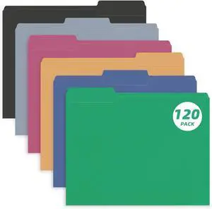 File Folder 120 Pack Colored File Folder 1/3 Cut Tab Letter Size Assorted 6 Dark Colors Filing Folder for Office School Business