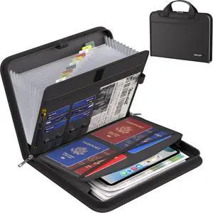 Accordion File Organizer Fireproof Expanding File Folder with Multi Pockets 13 Pockets Document Organizer with Handle & Labels Portable Home Travel Safe Storage for Letter A4 Files and More