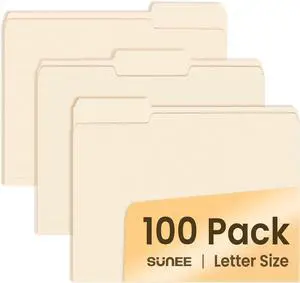 Manilla Folders Letter Size (8.5 x 11 inches) 100 Per Box 1/3 Cut Tab for Easy Labeling and Organization Durable Standard Paper for Home Office School Filing
