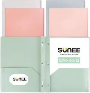 Pocket Folders with Prongs(5 Pack Vintage Colors) Recycled Plastic Folders with Pockets and Prongs Fit Letter Size Poly Folders with Pockets for School Office Home