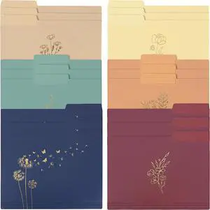 18 Pack Decorative File Folders Plastic Floral Colored Folders with Gold Foil Vintage 8.6 x 11.6 Inch 1/3 Cut Tab Letter Size for Office School Home