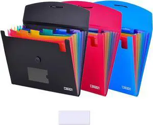 7-Pocket Expanding File 3pcs Plastic Expandable File Folder - Black&Blue&Red