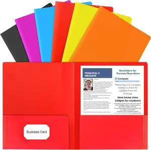 HABGP 6 Pcs Folders with Pockets and Business Card Holder Letter Size Colored Plastic Pocket Folders for Documents Filing Folders for School Cabinet Office Paper Business