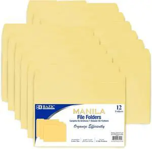 BAZIC Manila File Folder 1/3 Cut Letter Size Left Right Center Tabs Positions for Organizing Filing Document Storage Total 12-Count