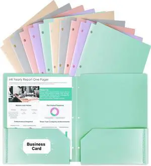 HABGP 3 Hole Pocket Folders 10 Pcs Pastel Color Heavy Duty Plastic Pocket Folders for 3 Ring Binder Folders with Pockets 3-Hole Punched Binder Folders for Documents School Supplies Office Business