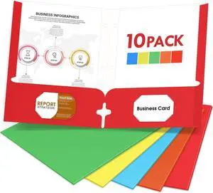 Folders with Pockets 2 Pocket Folders (10 Pack Assorted Colors) Paper Folders with Pockets 3 Hole Punched with Business Card Slot Letter Size File Folders for School Office Home