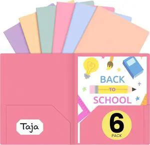 Plastic Folders with Pockets (Assorted Pastel Colors) 2 Pocket Folders with Business Card Slot Heavy Duty Folders Fit Letter Size Documents Perfect for School Office & Business