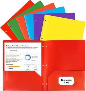 HABGP Colored Folders with Pockets 3 Hole Punched Plastic Heavy Duty 2 Pocket Blinder Folders with Business Card Holder Office Binder Folders for Documents Filing Cabinet Report School