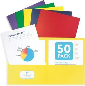 50 Paper Two Pocket Folders Bulk Designed for Office and Classroom Use Assorted 5 Colors 50 Pack Colored 2 Pocket Folders Bulk