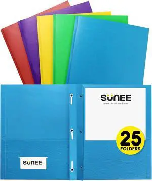2 Pocket Folders with Prongs (25 Pack Assorted Colors) Paper Folders with 2 Pockets and 3 Prongs Fit Letter Size Paper Folders with Prongs for School Office Home Business