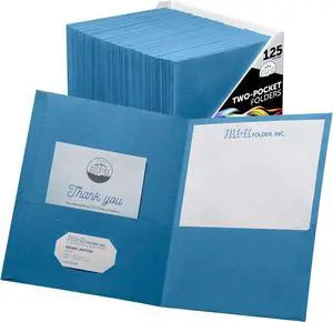 Two-Pocket Folders Light Blue 125-Pack Textured Paper Letter Size (EZ-32420)