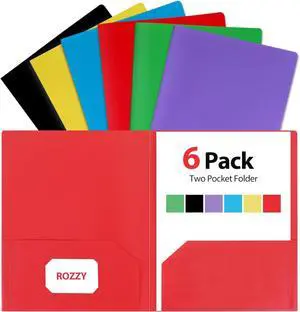 Plastic Folders with Pockets 6 Pack Document Folders with Business Card Slot 2 Pocket Folders Back to School Supplies for Kids Office