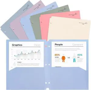 Plastic Folders with Pockets Fit for 3 Ring Binder Letter Size Pastel Colors 6 Pack