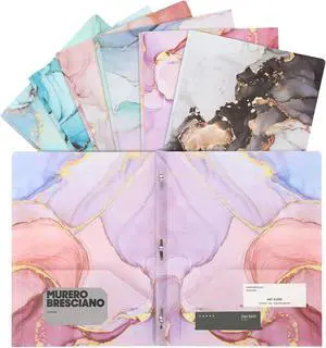 Folders with Pockets and Prongs 6 Pack 2 Pocket 3 Prong Cute Marble Style Folder Plastic Folders for Documents Back to School Supplies(6)