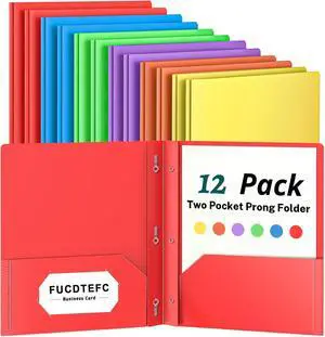 2 Pocket Folder with Prong 12 Pack Plastic Folders with Pockets File Folders with Fasteners Heavy Duty Two Pocket 3 Prong Folders for Office School Letter Size 6 Bright Color