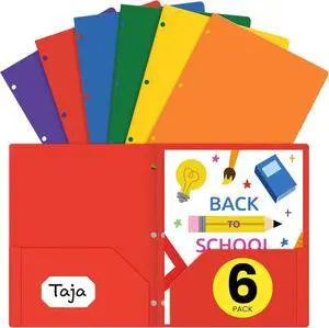 Plastic Folders with Pockets (6 Pack Pastel Colors) 3 Hole Punched 2 Pocket Folders with Business Card Slot Heavy Duty Folders Fit Letter Size Documents Perfect for School Office & Business