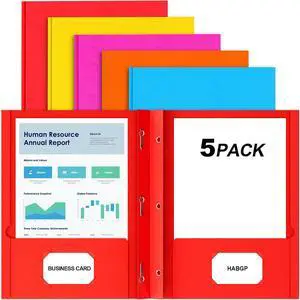 HABGP Two Pocket Folder with Prongs 5 Color Paper Folders with Pockets and Business Card Holder Folders with Pocket Fit Letter Size Organizing Papers in School Office & Business