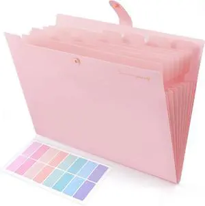 Expanding File Folder Accordion File Organizer with 8 Pocket & Inner Card Pocket Expandable Document Paper Receipt Holder for School Office Hospital Letter/A4 Size Pink