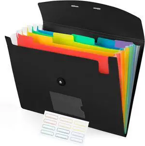 Accordion File Organizer 7 Pockets Expanding File Folder with Labels A4/Letter Size Portable Folders for Documents Paper Organizer for School Office Supplies Black
