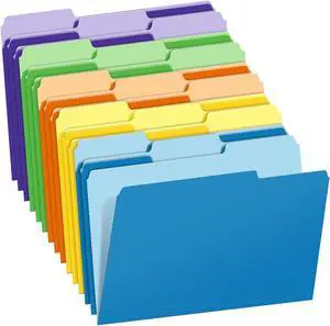 Two-Tone Color File Folders 15 Pack Letter Size Folders with 5 Assorted Colors 1/3-Cut Tabs School Office Supplies