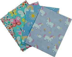 Back to School 2 Pocket Folders | Heavy Duty | Set of 4 Portfolios | Elementary Grade School | Fun Trendy Designs (Rainbows Unicorns Butterflies Flowers)