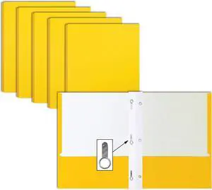 Yellow Paper 2 Pocket Folders with Prongs 50 Pack Matte Texture Letter Size Paper Folders 50 Pack with 3 Metal Prong Fastener Clips Yellow