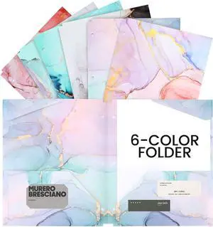 6pcs Folders with Pockets 3 Hole Punched Heavy Duty Binders Folders for 3 Ring Binder Cute Marble Colors Pocket Folders for Girls Back to School Supplies(6)