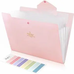 Accordion File Organizer File Folders with 5 Pockets Portable Document Organizer Pink School Office Supplies