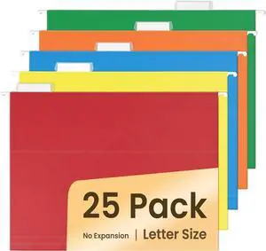 Hanging File Folders Assorted Colors 25 Pack File Folders Letter Size with 1/5-cut Tabs Stay Organized for Your Home and Office Bulk File and Documents