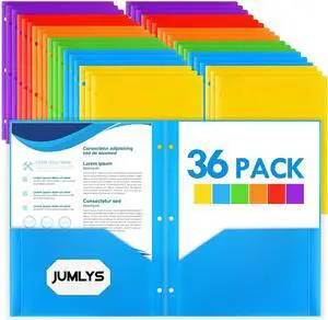 36 Pack 2 Pocket Folders with 3 Holes Punch Plastic Folder for 3 Ring Binder Heavy Duty Folders with Pockets for Letter Size Paper Multicolor Folders for School and Office