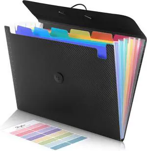 Accordion File Organizer Expanding File Folder with 7 Pockets Portable Receipt Paper Bill Document Organizer Letter/A4 Size Filing Folder School Office Supplies Black