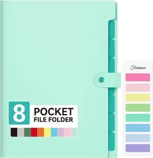 Expanding File Folder with 8 Pocket Letter Size Accordion File Organizer Portable Folders for Documents Cute Paper Organizer Filling Products for School Office Supplies Mint Green