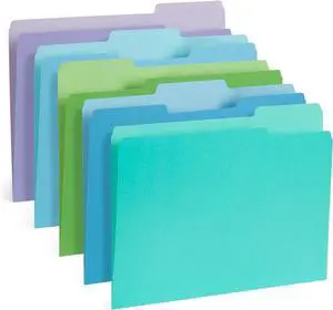 100 Colored File Folders - Ocean Tone Colors 1/3 Cut Tabs Letter Size 11pt Durable Paper Decorative Colored File Folders for Files 100 Pack