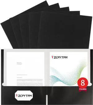8 Packs Black Two Pocket File Folders File Folder Letter Size 8.5x11Inches File Folders for Office School and Home Organizer File Folder