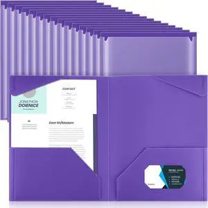 36 Pcs Plastic Folders with Clear Front Pockets Heavy Duty File Folders with 2 Pockets and Card Slot for Student Communication School Office Presentation Report (Purple)
