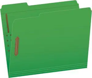Fastener Folders 2 Fasteners Letter Size Green 1/3 Cut Tabs in Left Right Center Positions 50 per Box (22140GW)