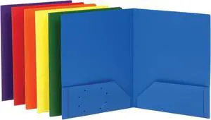 Folders with Pockets Durable Plastic Two Pocket Folders Assorted Colors (15187) Letter 6 per Pack