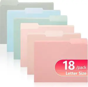Two Tone Color File Folders 18 Pack 6 Pastel Colors Manilla Folders 8.5x11 Assorted Colors 1/3 Cut Tab File Folders Letter Size School Business Office Folders for Document