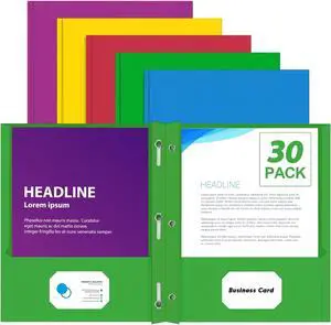 Two Pocket Folders 30 Pack Two Pocket Folders with Prongs Designed for Office and Classroom Assorted 5 Colors 2 Pocket 3 Prong Folders
