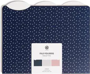 Casual Chic File Folders Office Supplies 1/3-Cut Tabs in Assorted Positions Letter Size Navy and Pink with White 9 Count