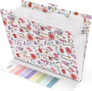 Expanding File Folder with 5 Pockets Accordion File Organizer Portable Receipt Paper Documents Organizer Letter Size Filing Folder School Office Supplies White