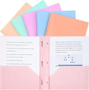 Two-Pocket-Folders with 3 Prongs Letter Size Plastic Folders with Pockets and Prongs Poly Plastic Folders for Office & School. 6 Pastel Colors (Pastel Color)