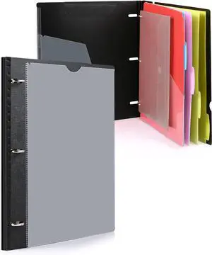 Telescoping Project Organizer Refillable Binder with Dividers and Pockets 13 Pocket Folders 1 Inch 3 Ring Binder Black