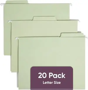 Smead FasTab Hanging File Folder 1/3-Cut Built-in Tab Letter Size Moss 20 Count (64082)