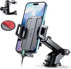 Upgraded 3-in-1 Car Phone Holder Mount [Powerful Suction] Phone Mount for Car Dashboard Air Vent Windshield for All iPhone Android Phone (Black)