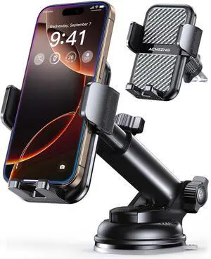 3-in-1 Car Phone Holder [122+LBS Strongest Suction & Stable Clamp Arm] 360° Adjustable Car Phone Mount Cell Phone Holders for Your Car for Dashboard Vent All Smartphones & Car Models (Black)