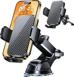 Phone Holders for Your Car 2025 Upgraded Military-Grade Strongest Suction & Stable Clamp Arm Car Phone Holder Mount 360°Adjustable for Dashboard Windshield Air Vent for iPhone  Carbon Fiber