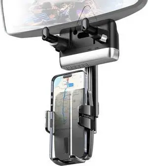 Rear View Mirror Phone Holder Rotatable and Retractable Phone Holders for Your Car 360° Rotating Adjustable Cell Phone Mount with Wire Retaining Rope for iPhone  All 4-7 Inch Cell Phones