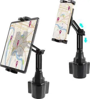 Tablet Holder for Car for IPad Cellphone Cup Holder Car Mount Stand Adjustable Height for 4-13in iPad Tablet iPhone Cellphone Galaxy Z Fold 6/5/4 for Truck Golf Cart